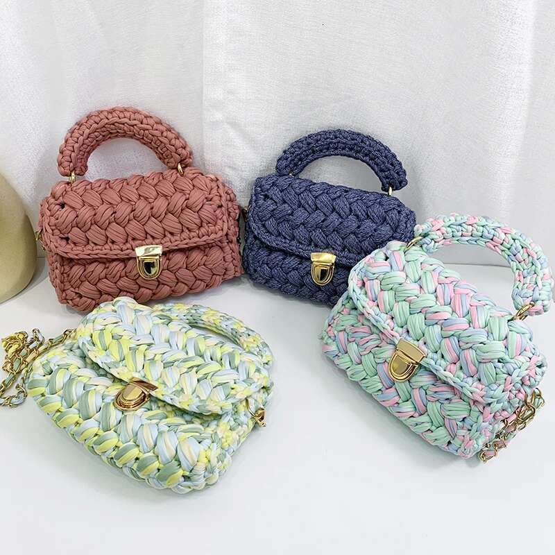 Hand-Woven Crochet Homemade Ful Strip Thread Handbag Women's Shoulder/Crossbody Bag