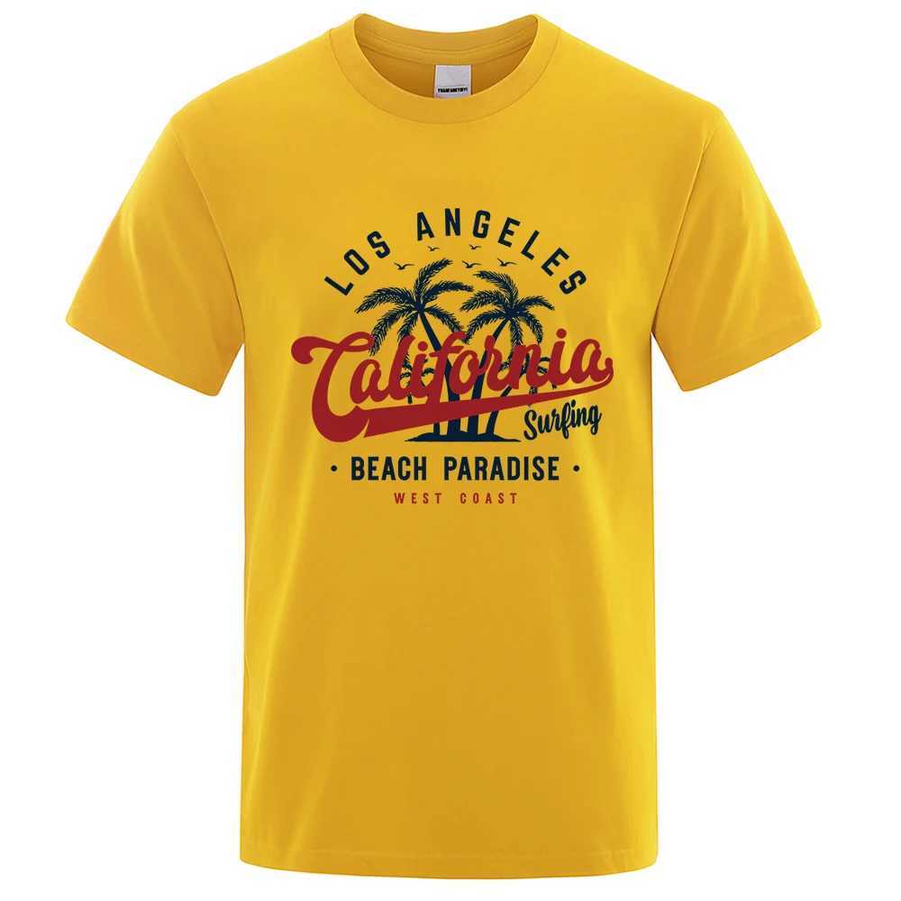 Los Angeles California Beach Paradise Mens Top Fashion Crewneck T-shirt Cotton Summer T-shirt Breathable Oversized Clothing W250407