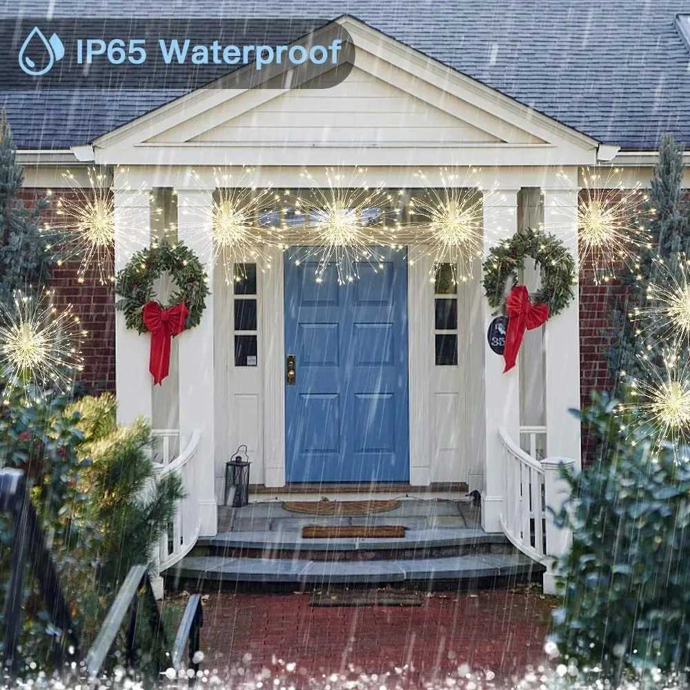 150/200 LED String Fairy Lights Hanging Starburst Lamp DIY Firework Christmas Garland Festival Decoration Remote Twinkle Lights W251107