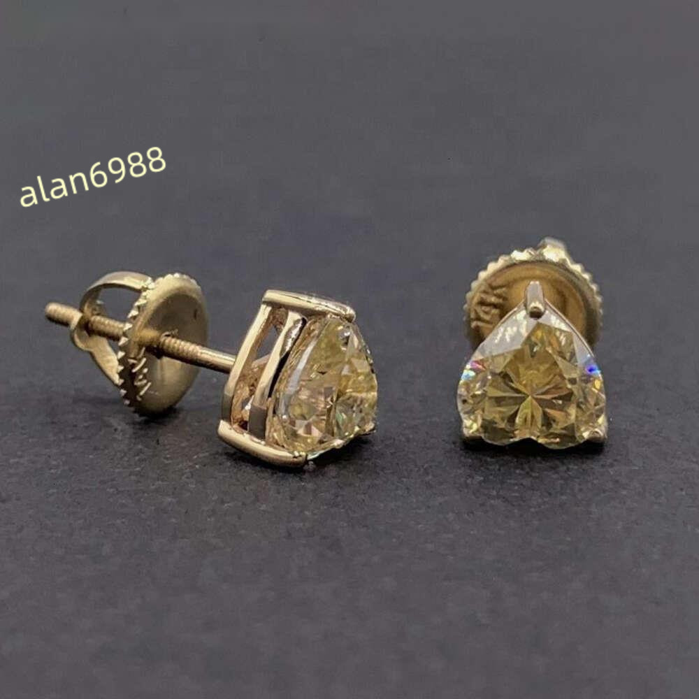 Yellow gold moissanite heart cut solitaire 14k 18k stud diamond earrings screw back bridal earrings jewelry women