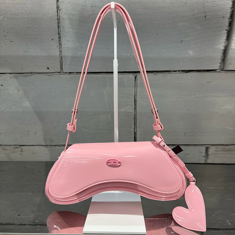 Internet Celebrity 2025 New Women's Fashionable Patent Leather Temperament Dingdang Spicy Girl Versatile Single Shoulder Armpit Hand-Held Crossbo