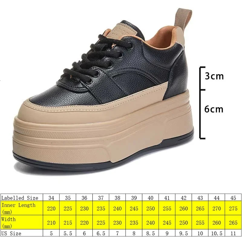 Fujin 9cm Cow Genuine Leather Women Casual White Platform Wedge Skateboard Hidden Heel Shoes Vulcanize Chunky Sneakers 250402