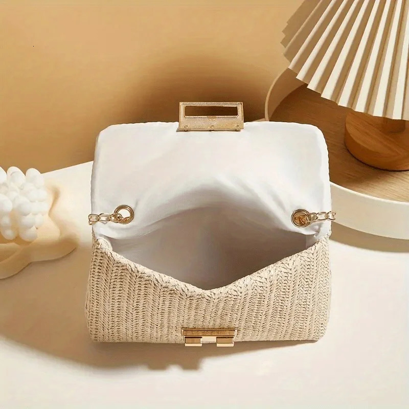 Womens Elegant Woven Straw Shoulder Bag MultiFunctional CrossbodyHandbag with Polyester Lining Fashion Wallet Cute Small 251106