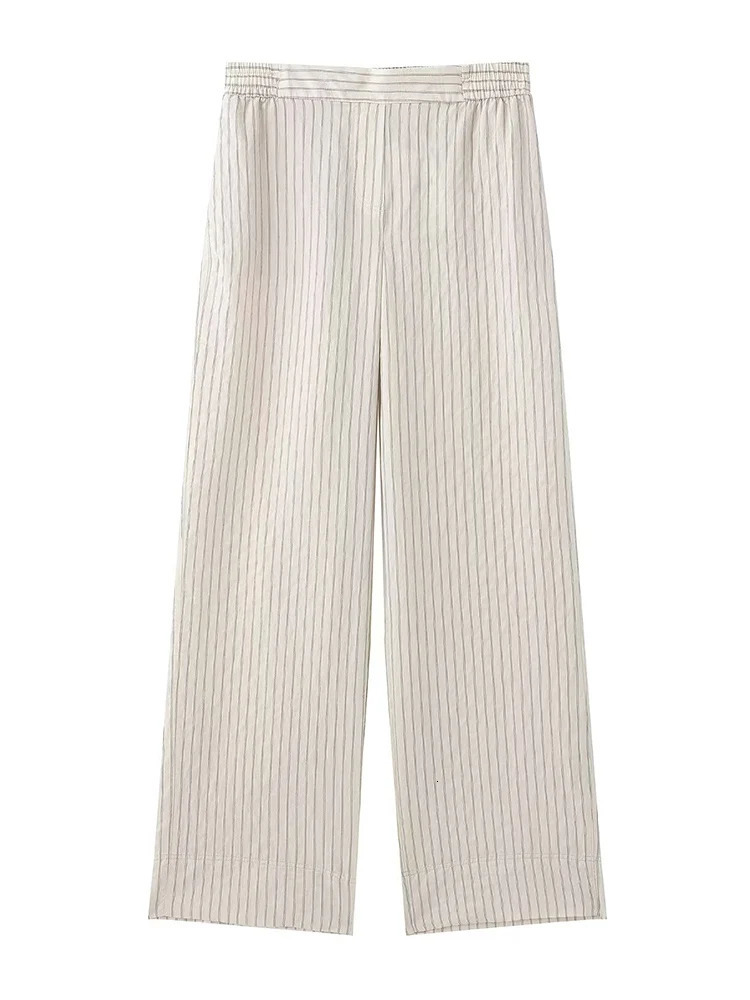 TFMLN Womens Fashion Pants Set Striped Shirt High Waist Wide Leg Elastic Mens Casual Spring 250407