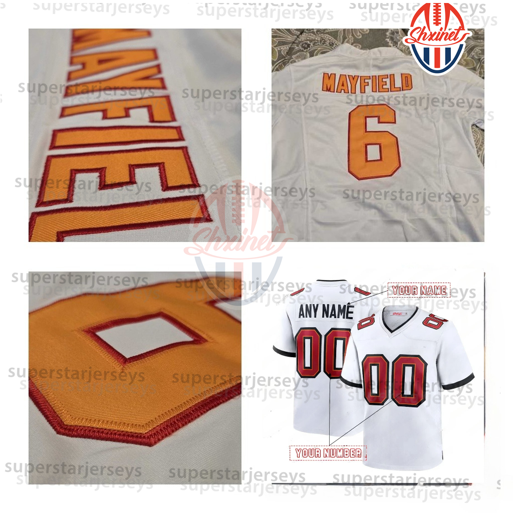 6 Baker Mayfield 2025 Football Jerseys 13 Mike Evans 12 Brady 7 Bucky Irving David Reddick Chris Godwin Jr. 2 Emeka Egbuka Vita Vea McLellan Alstott C