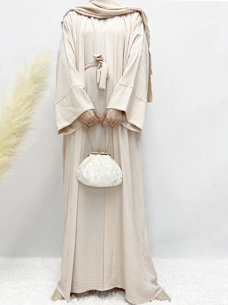 D431Stylish Dubai Inspired Women's 2 Piece Outfit Flowy Robe & Waist Belt Combo
