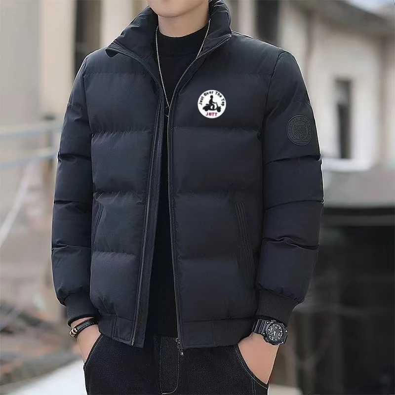 Cross-Border Mens Stand-Up Collar Cotton Coat Thickened Winter Warm Fashion Printed Zipper Cardigan Silk Cotton JacketT251107