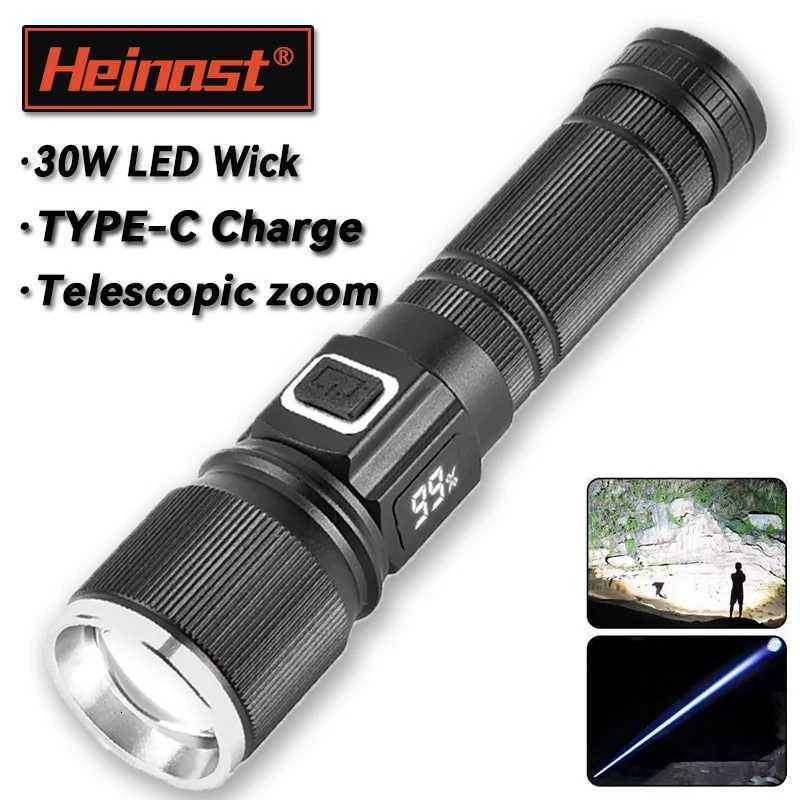 Powerful LED Flashlights Zoom Type-C Rechargeable Zoom Flashlight with Digital Display Aluminum Alloy Torch Use 18650 BatteryW251106