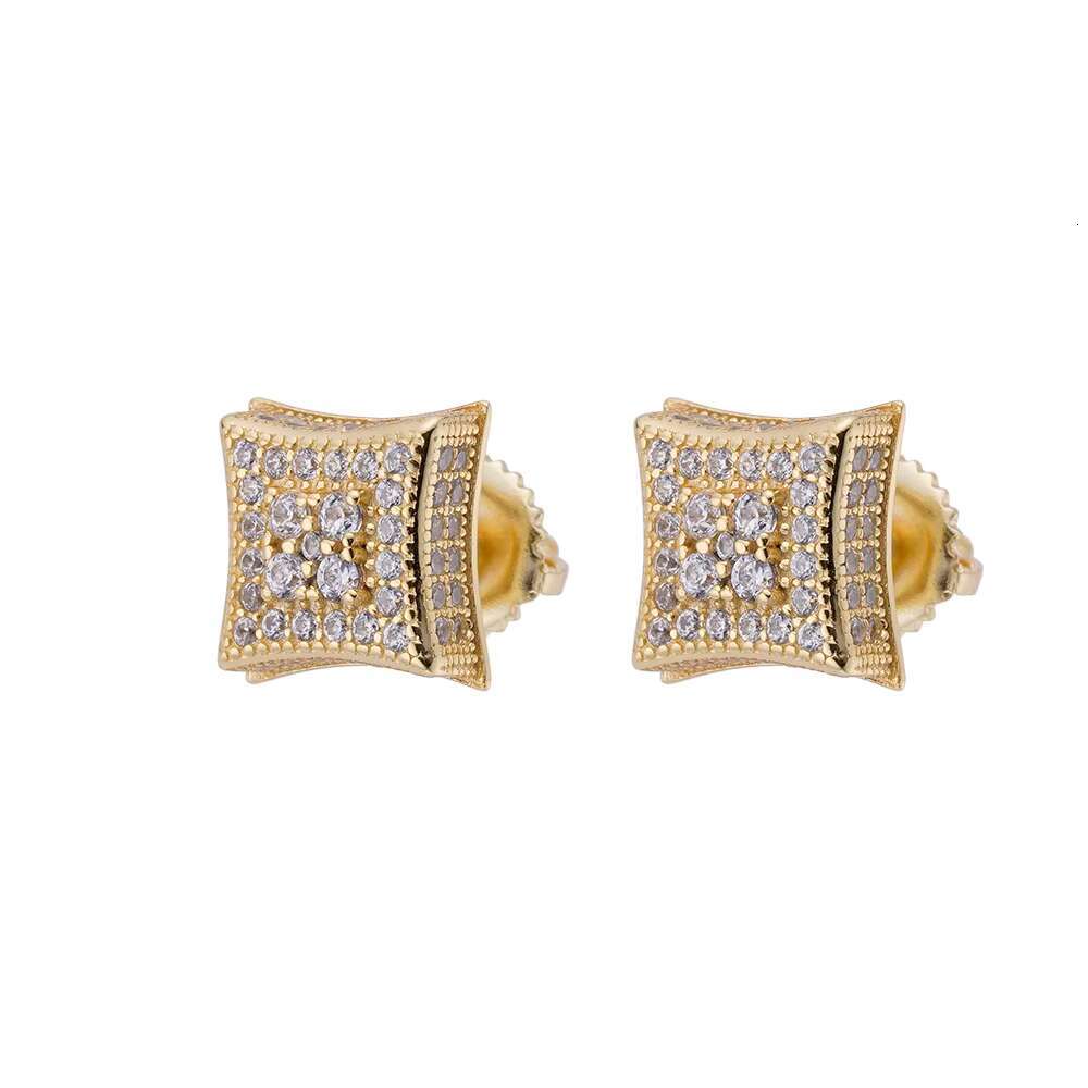 Hip Hop Fine Jewelry Large Gold Finished square Diamond Zircon Crystal Stud Earrings for Men