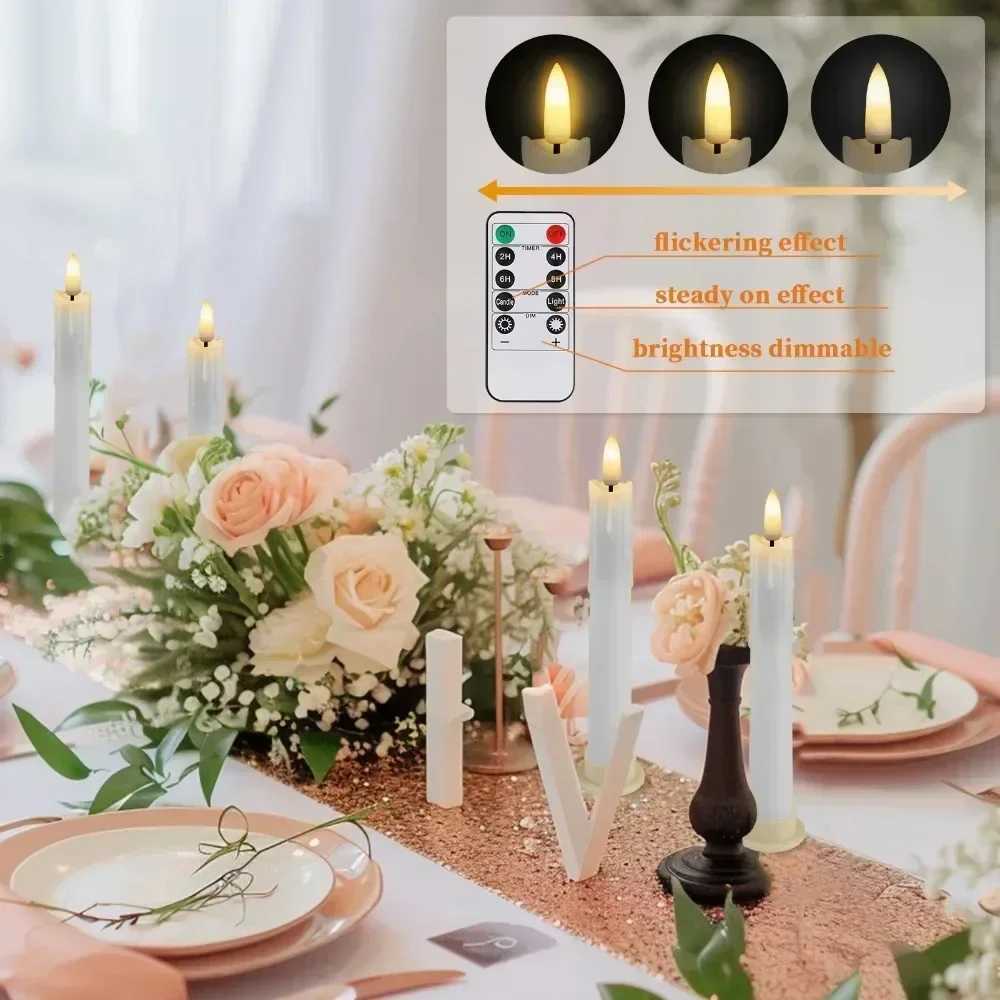 6/12Pc 66inch LED Flameless Taper Candles with Remote Flickering CandleSticks Plastic Window Candles for Halloween Christmas W251107