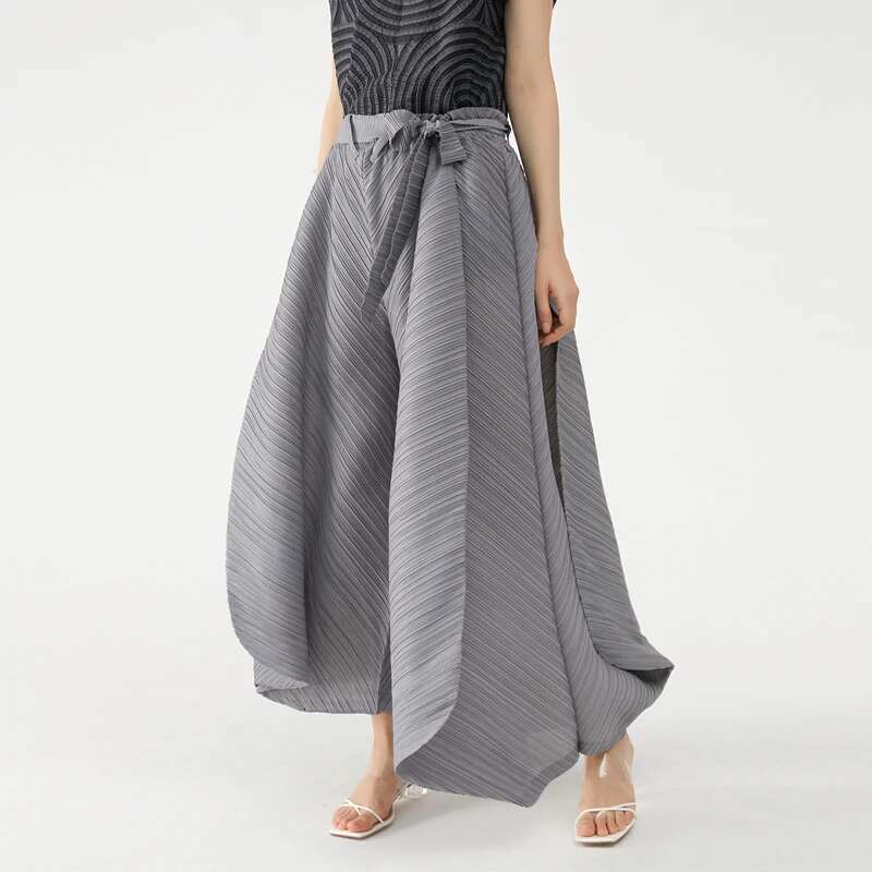 Women's Wear Miyake Pleated Wide Leg Loose Pants Ing Casual Big Trousers Women Summer Dubai Designer Fashion Belt Aesthetic Clothes