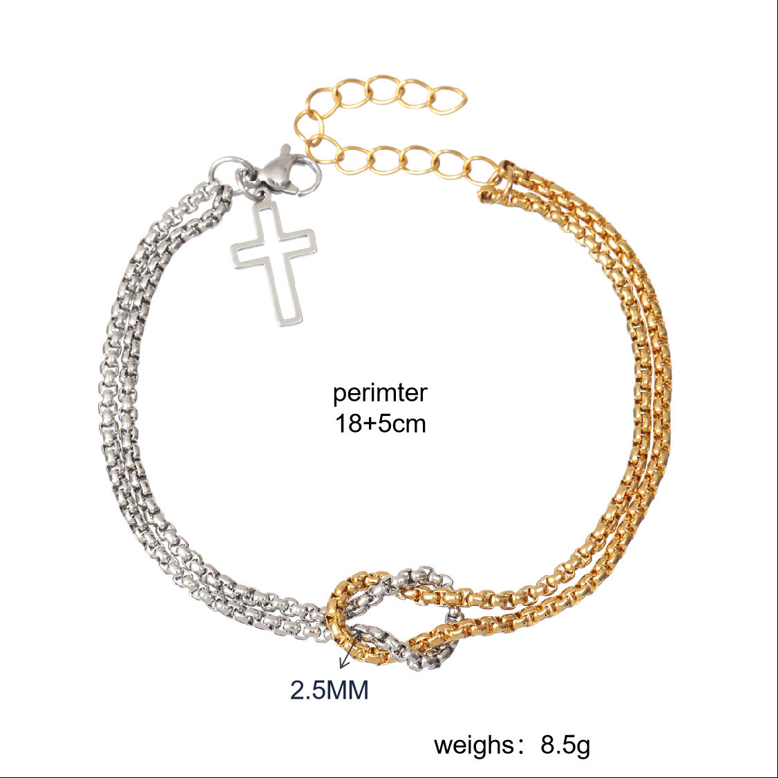 New Fashion Cross Square Bead Double layer Chain for Men and Women Handjewelry Bracelet
