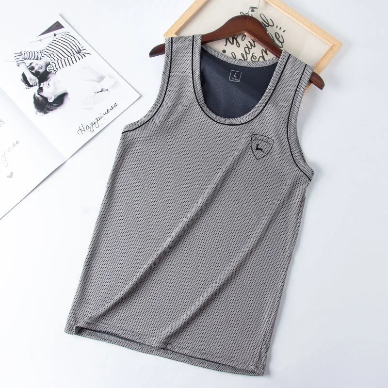 Mens breathable mesh vest mens quick drying O-neck hollow sleeveless shirt vest fitness slimming gym clothing mens vest 250403