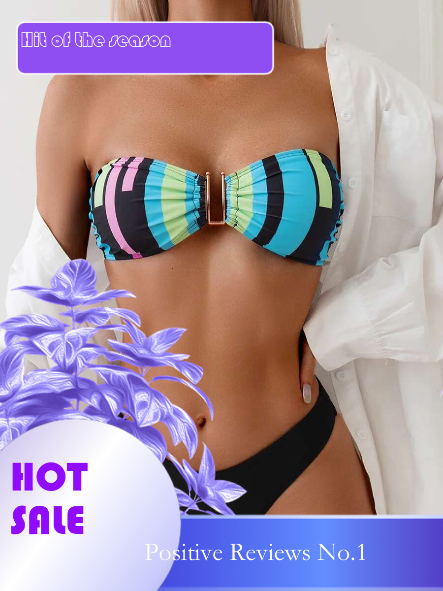 Dongdumaoyi Sexy Bandeau Bikini Set Women Green Striped U Neck Push Up Micro Swimwear Summer Beach Bathing Suit Thong Swimsuit Biquini