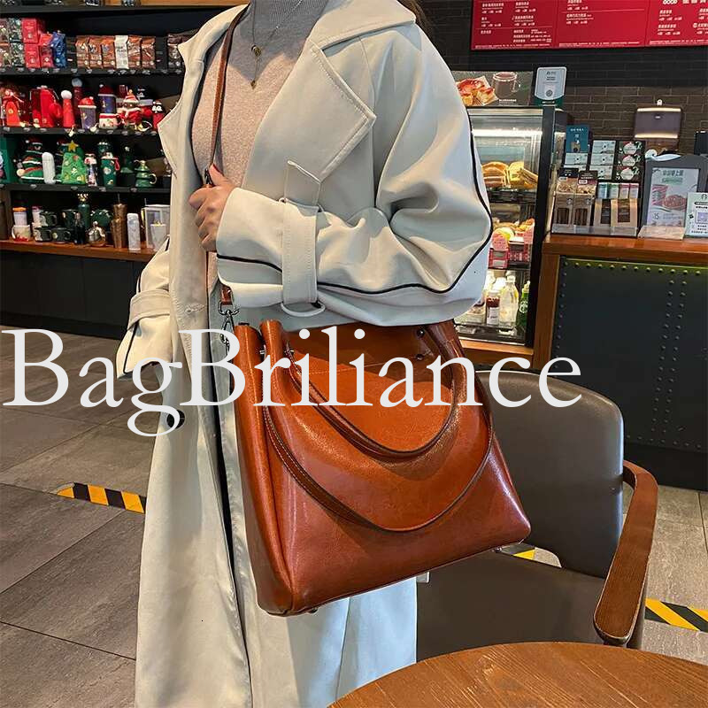 Fashion Genuine Women's Bags European and American Style Oil Waxed Shiny Leather Large Capacity Handbag Cowhide