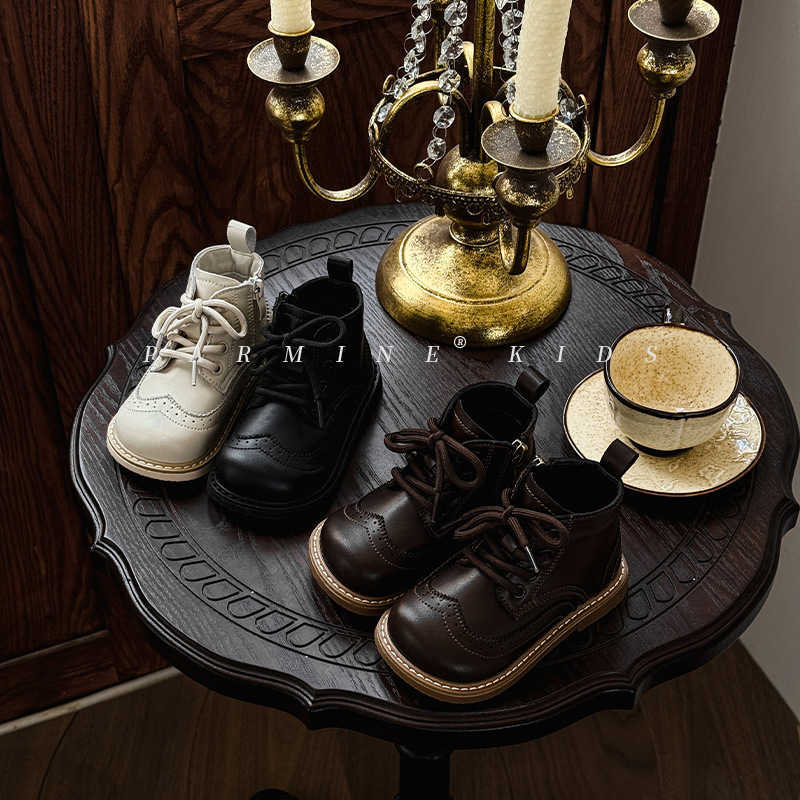 Authentic leather baby boy and girl English style ankle boots for autumn and winter; new models of children's vintage lined boots; children's Martin boots L251107