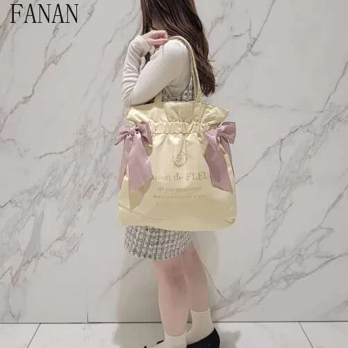 Japanese Style 2025 New Satin Cute Bow Portable Shoulder Bag Sweet Casual Handbags For Women Fashion Tote Bags Female Summer