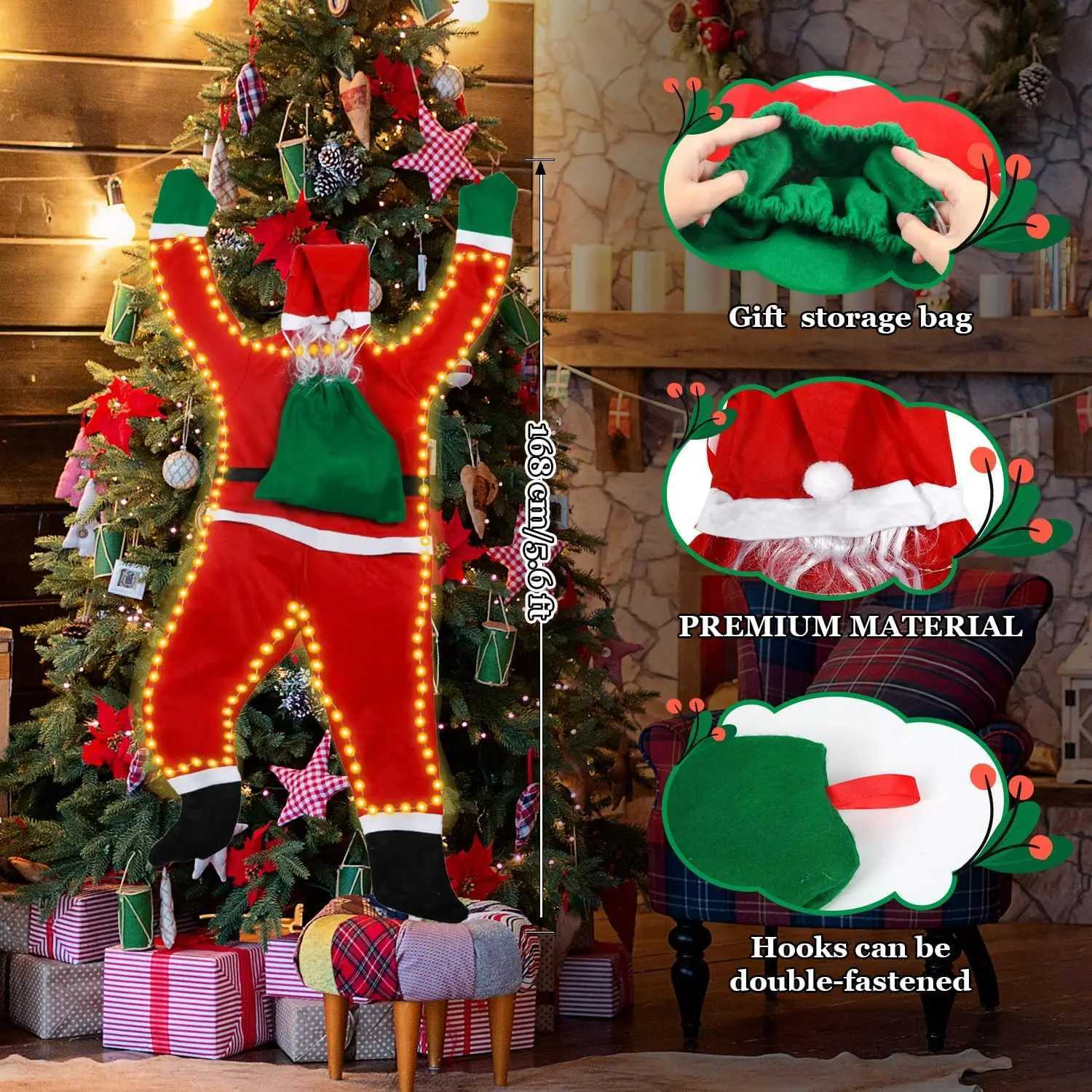 Hanging Santa Claus Outdoor Christmas Decorations Life Size Climbing Santa with Solar Lights for Xmas Window Balcony Roof Decor W251107