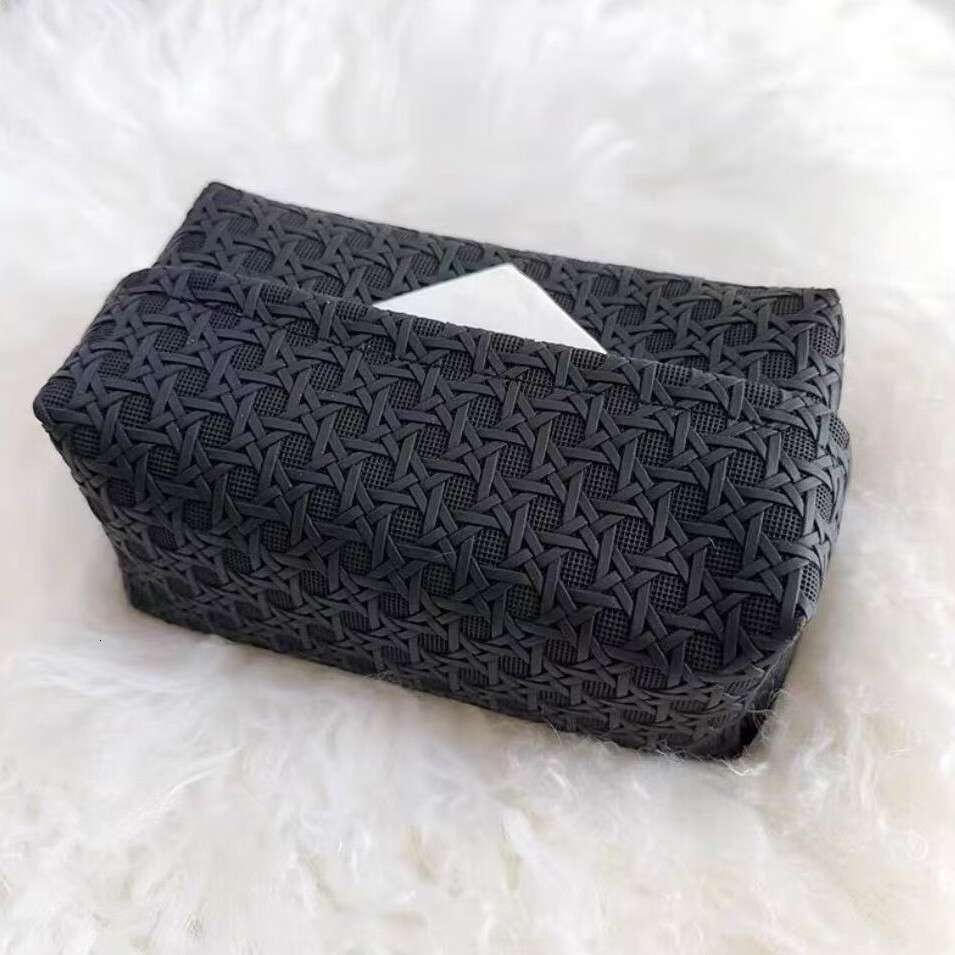 High-end Light Luxury Rattan Pattern Waterproof Leather Storage for Living Room Bedroom Car Large Capacity Tissue Box