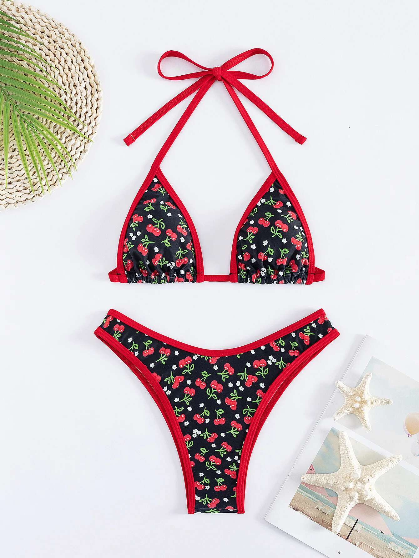 Dongdumaoyi Sexy Cute Black Strawberry Print Bikinis Sets Women Push Up Bandage Bathing Suit Micro Swimsuit Beach Holiday Swimwear