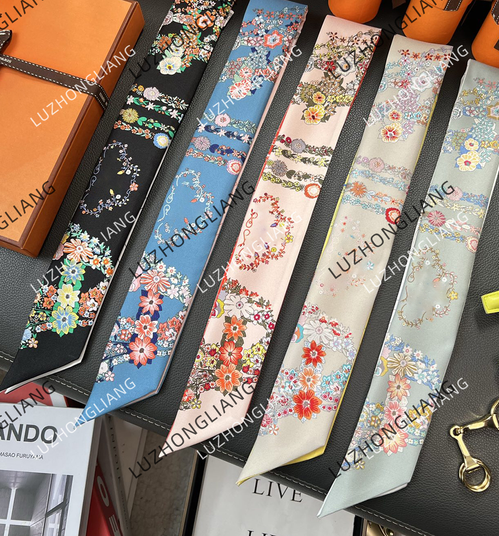 2025 high-end gorgeous reins and flowers 100% mulberry silk 18mm twill silk scarf scarf headscarf small ribbon ribbon forest belt 86x5cm double-sided pattern