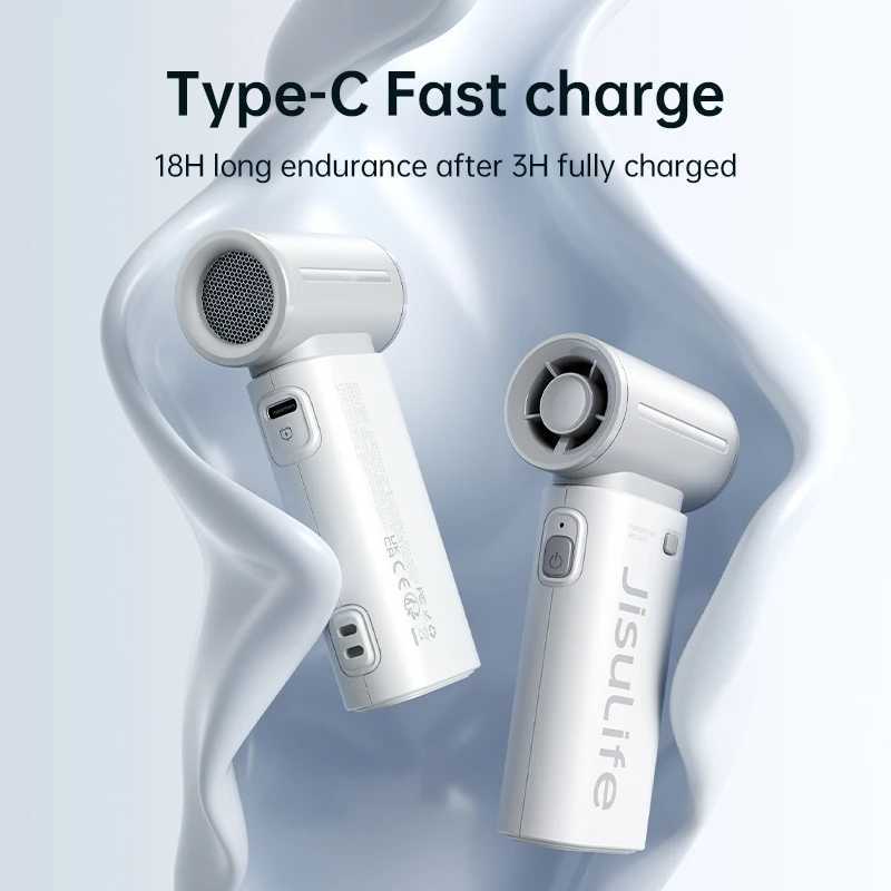 JISULIFE handheld turbofan super strong wind power 5-speed long battery life 5000mAh USB charging ltipose pocket fan W250403
