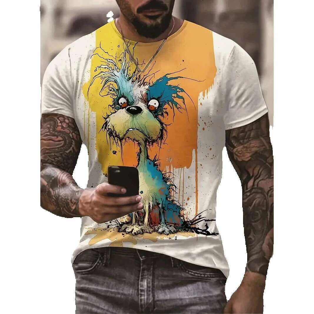 Summer casual short sleeved cartoon 3D printing fun animal T-shirt fashionable street men's clothing