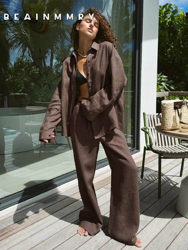 Womens Two Piece Pants Solid Loose Cotton Linen Shirt Suit Women Fashion Street Lapel Single Breasted Flax Outfits 2025 Summer Holiday Sets
