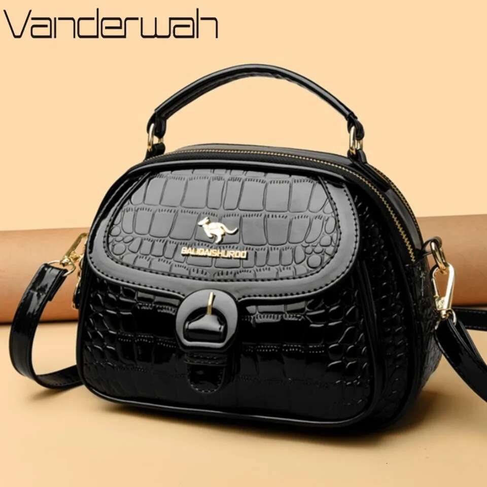 Genuine Brand 2 Layers Handbags Designer High Quality Patent Leather Crossbody Shoulder Bags for Women Mother