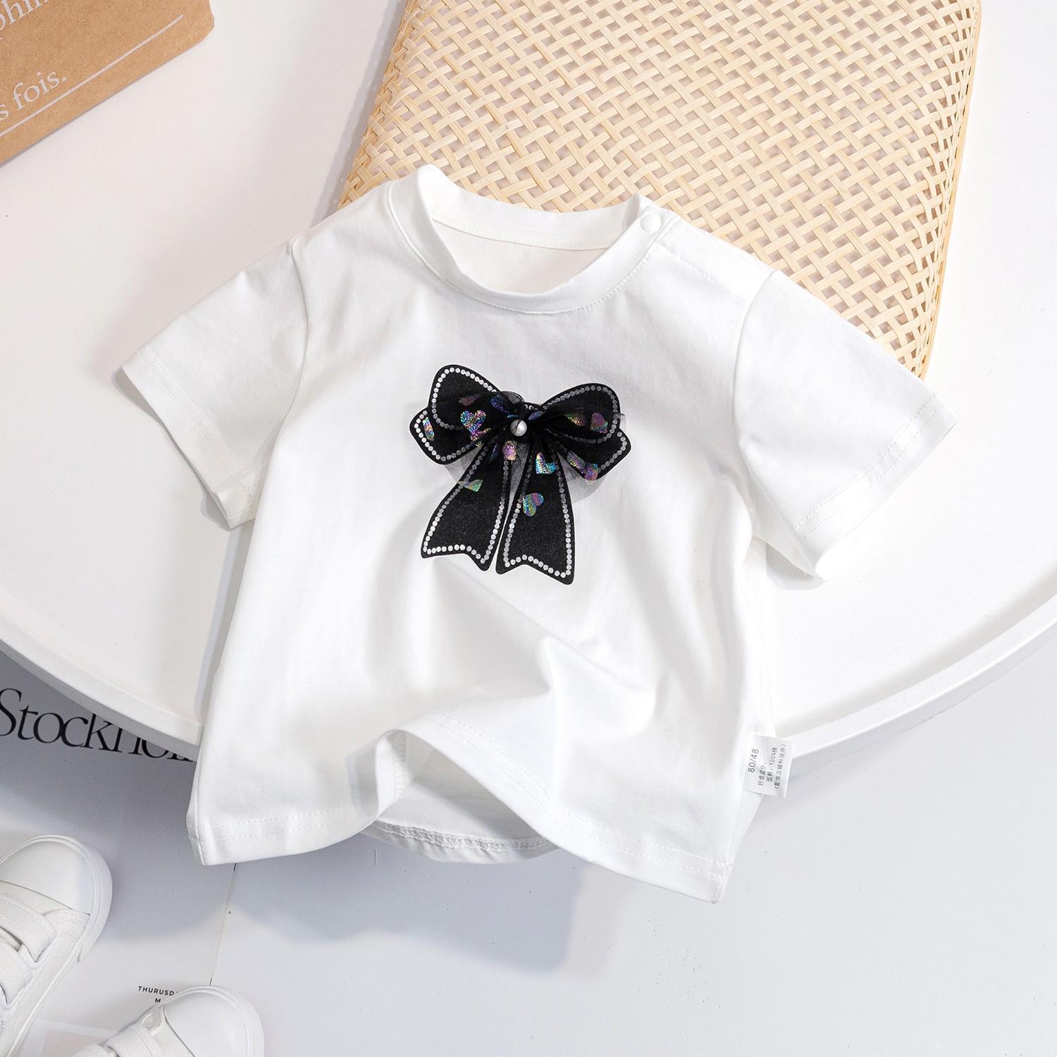 Ddmyshoesvip Buy 1 get 1 free Girls Children S Summer Short Sleeved Candy Colored Simple Mesh Bow Sweet T Shirt