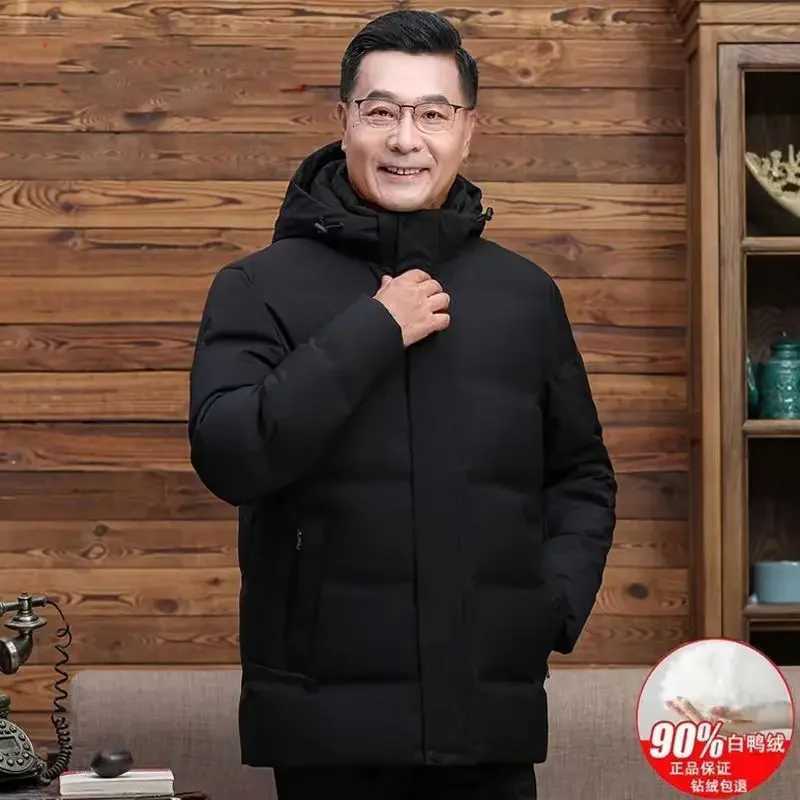 Down Jacket Winter Dad Thick Large Size Middle-aged and Elderly Men White Duck Down Middle-aged Warm Coat Can Be Detachable CapT251107