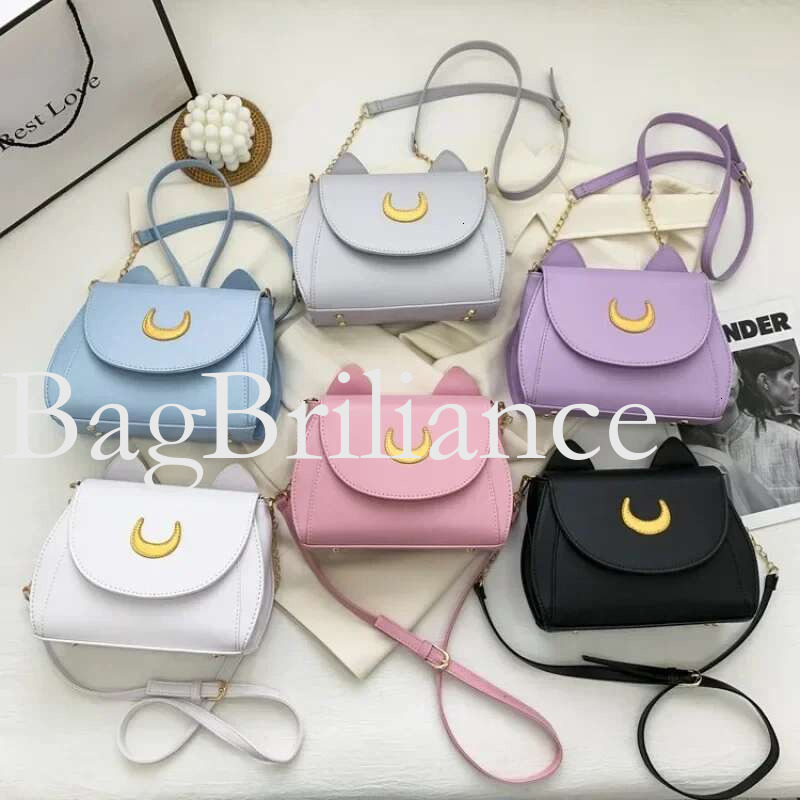 2025 Summer Sailor Moon Ladies Handbag Black Luna Cat Shape Chain Shoulder PU Leather Women Messenger Crossbody Small Bag Purses