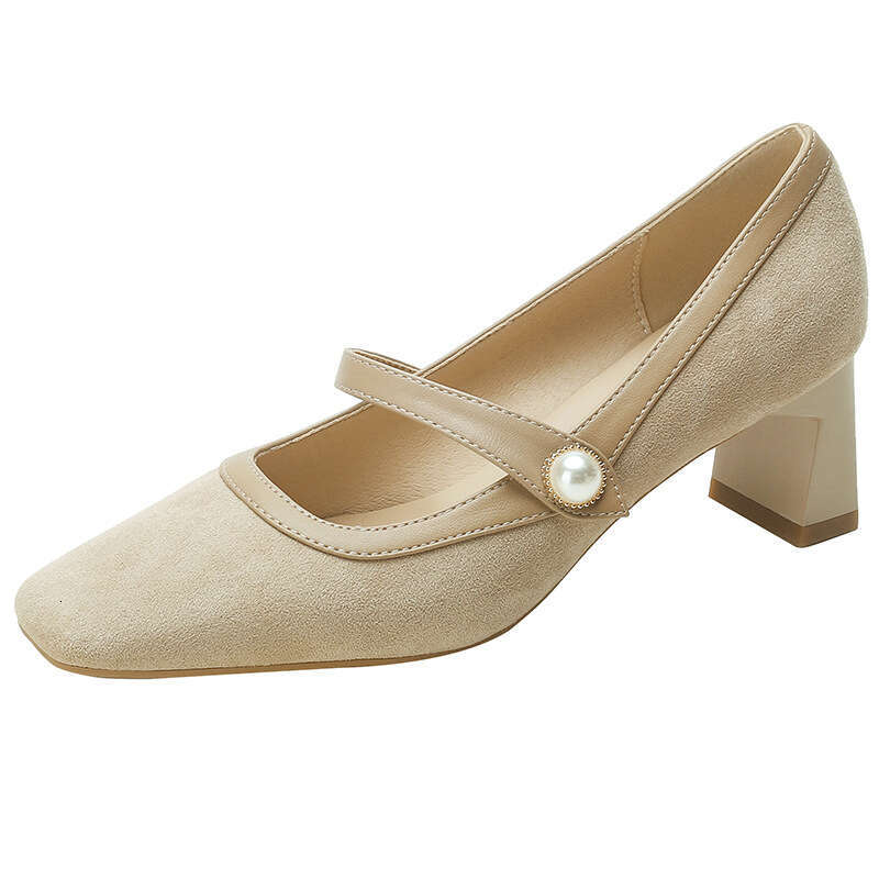 Free shipping Mary Jane High Heels Women, Chunky 2023 New Retro Style, Versatile With Dresses, French Style Mid Heel, Square Toe Single Shoes For Wome