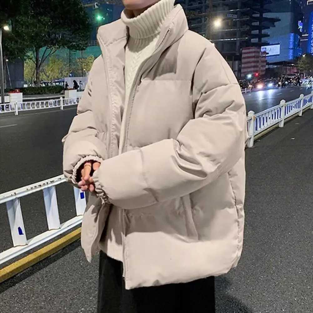 Versatile Stand-up Collar Jacket Cotton Padded Coat Mens Cotton Padded Stand Collar Jacket with Side Pockets Long for WinterT251107