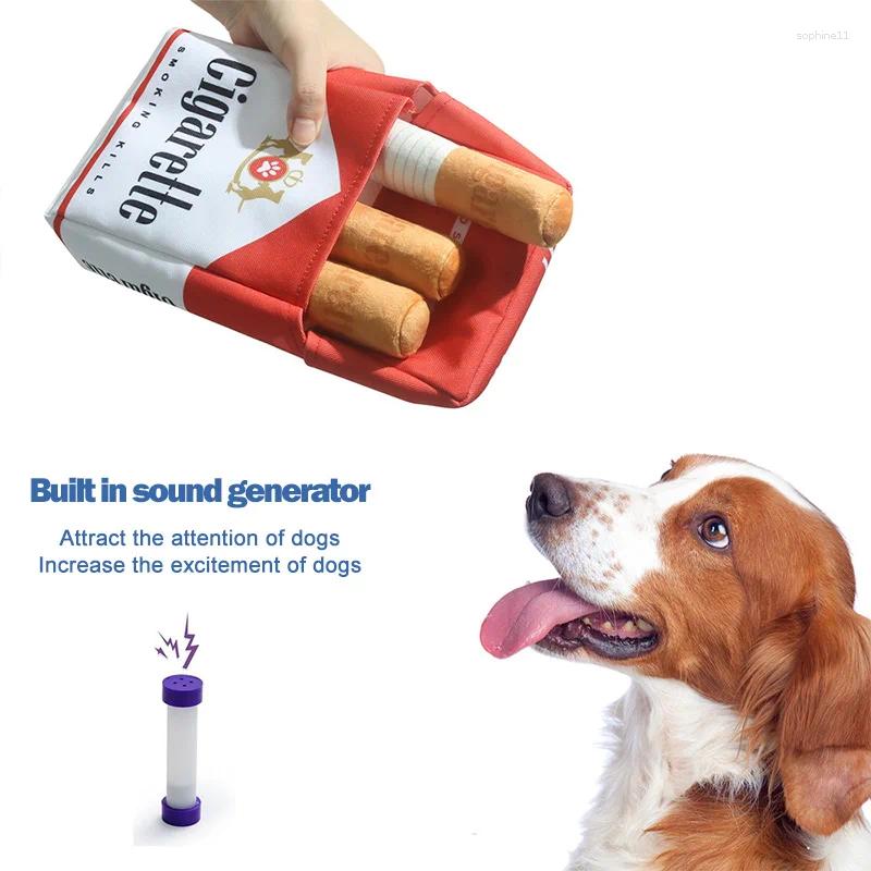 Update Creative Interactive Giggles Dog Toys Funny Plush Chewing Toy With Squeaking Sound Cigaret Box Good Pet Gifts