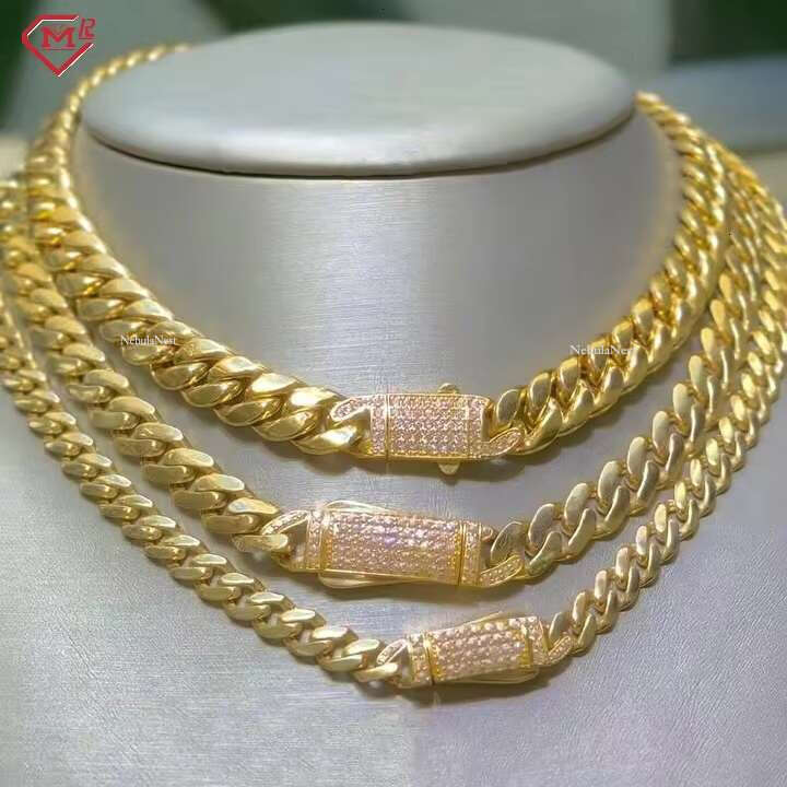Hip Hop k Sterg Sier 10mm12mm Necklace Men Moissanite Cuban Chain