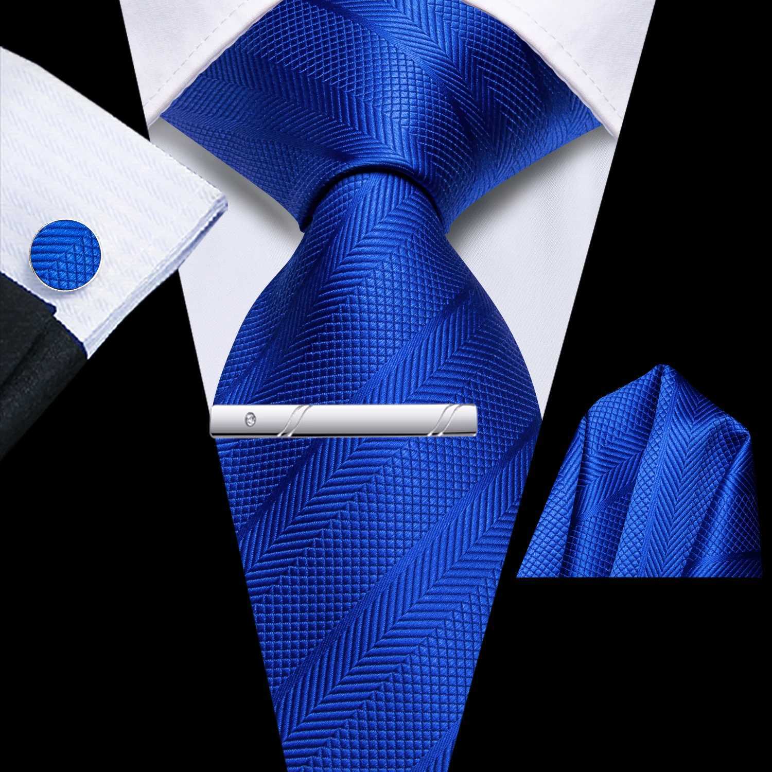 Hi-Tie Men Silk Striped Teal Blue Necktie Hankie Cufflink With Clip 4PC for Accessory Classic Gift Tie Dropsing X250407
