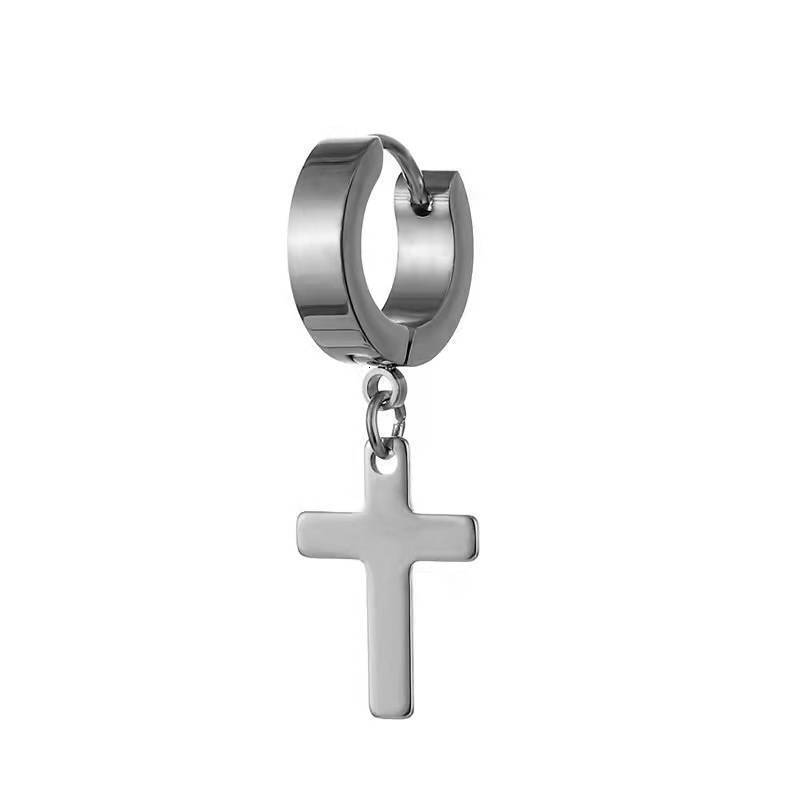Top source cross clip without ear hole pendant earrings, trendy titanium steel fake earrings for male and female students