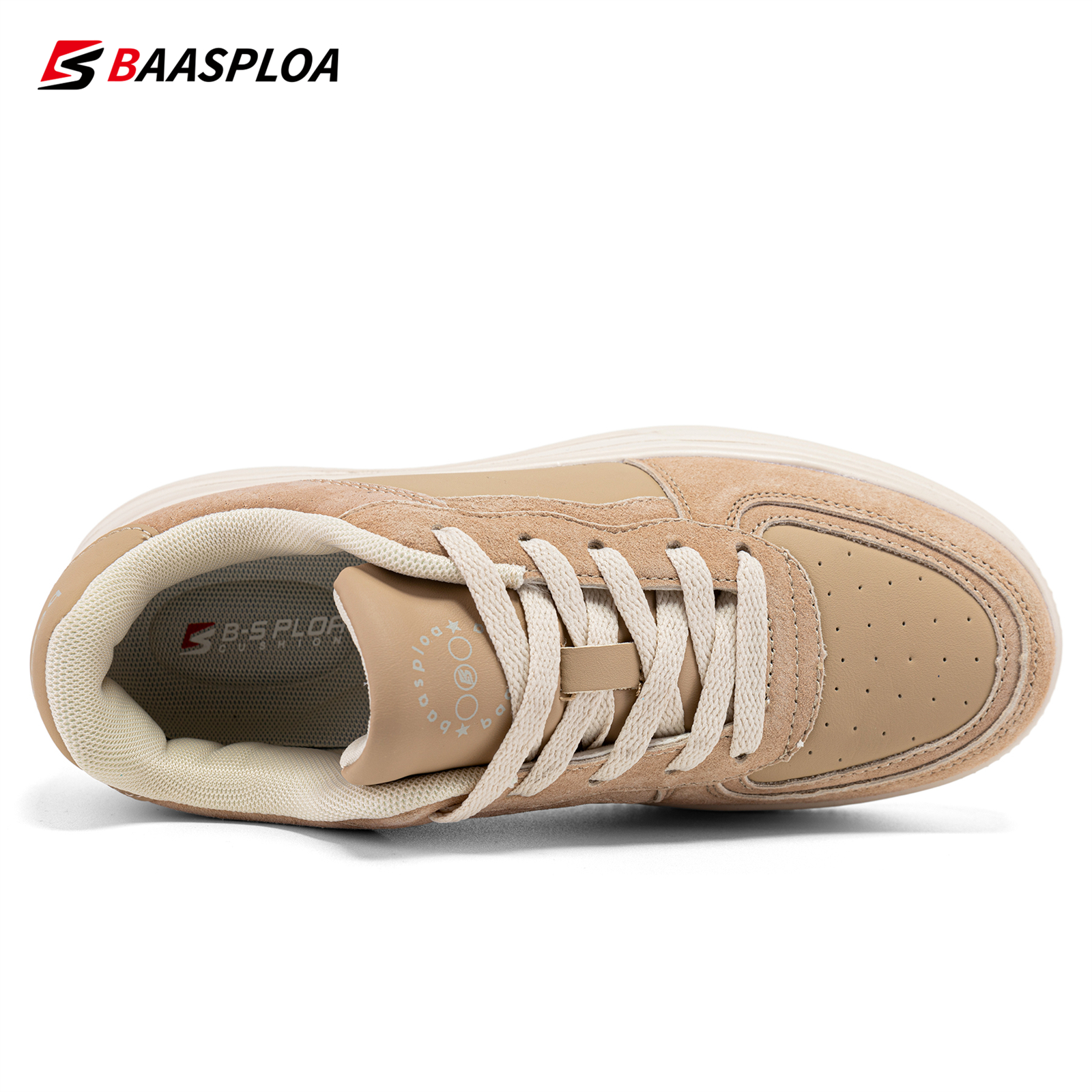 Baasploa Women Skateboarding Shoes Casual Sneakers Femals Leather Walking Shoes Non-Slip Outdoor Shoes