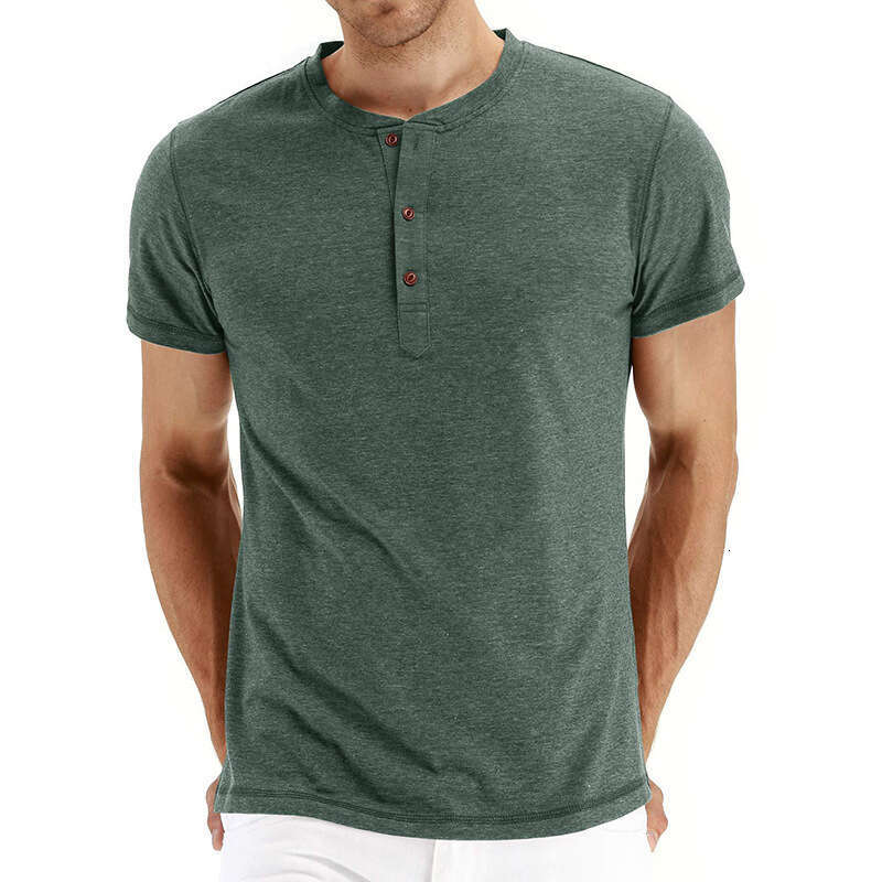 Summer Short sleeved European and American Men Henley Shirt T-shirt Wholesale Versatile New Trendy Clothing Ins