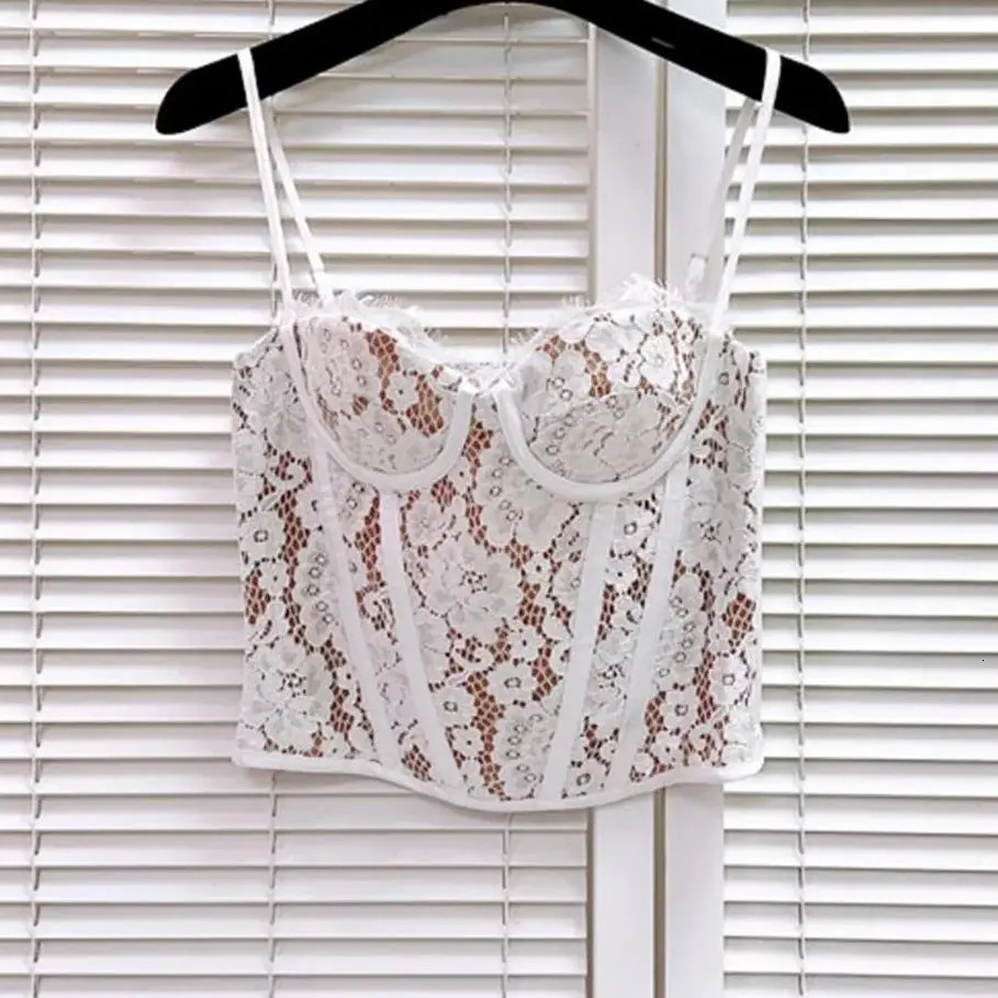 French retro ed lace sexy slim Camisol womens backless cut top full bra vest Y4637 250407