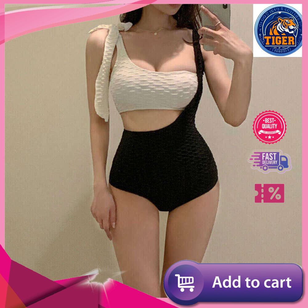Ddmytiger Ins Women S Triangular Jumpsuit Small Chest Color Blocking Belly Slimming Swimsuit H