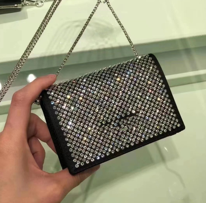 Fashion Rhinestone handbag luxury girls metal chain crossbody bags children bling one shoulder bag A8469