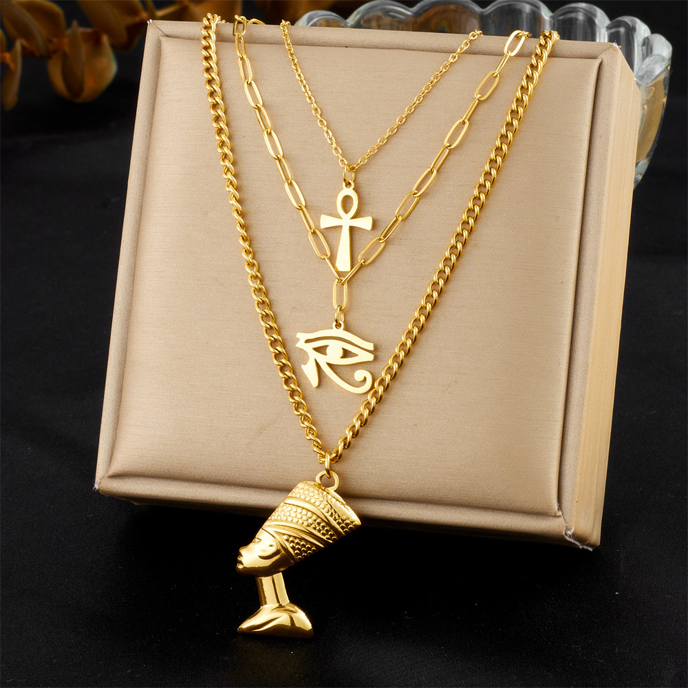Anniyo 3 Ankh Nefertiti Africa Map Pendant Necklace Gold Wedding Birthday Party Ethnic Jewelry Men #256306 241018