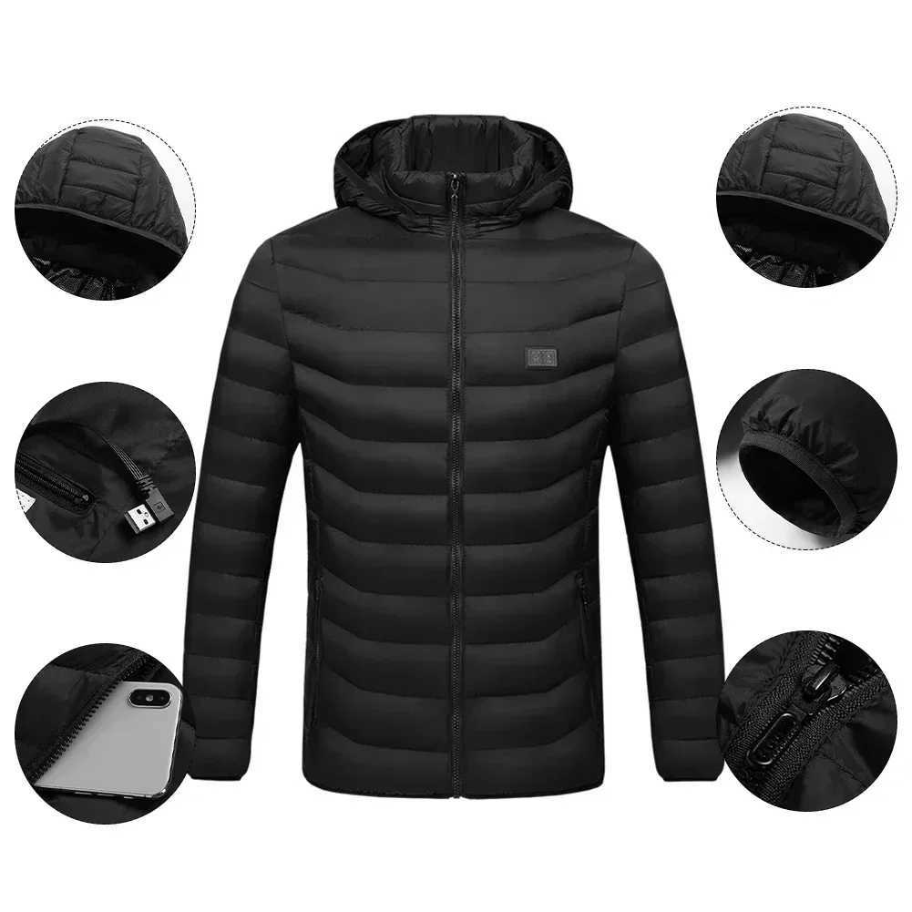 Mens Thermal Jacket 11 Zone Controlled Temperature Usb Electric Heating Coat Heating Clothing New Winter Ski Self-heating ParkaT251107