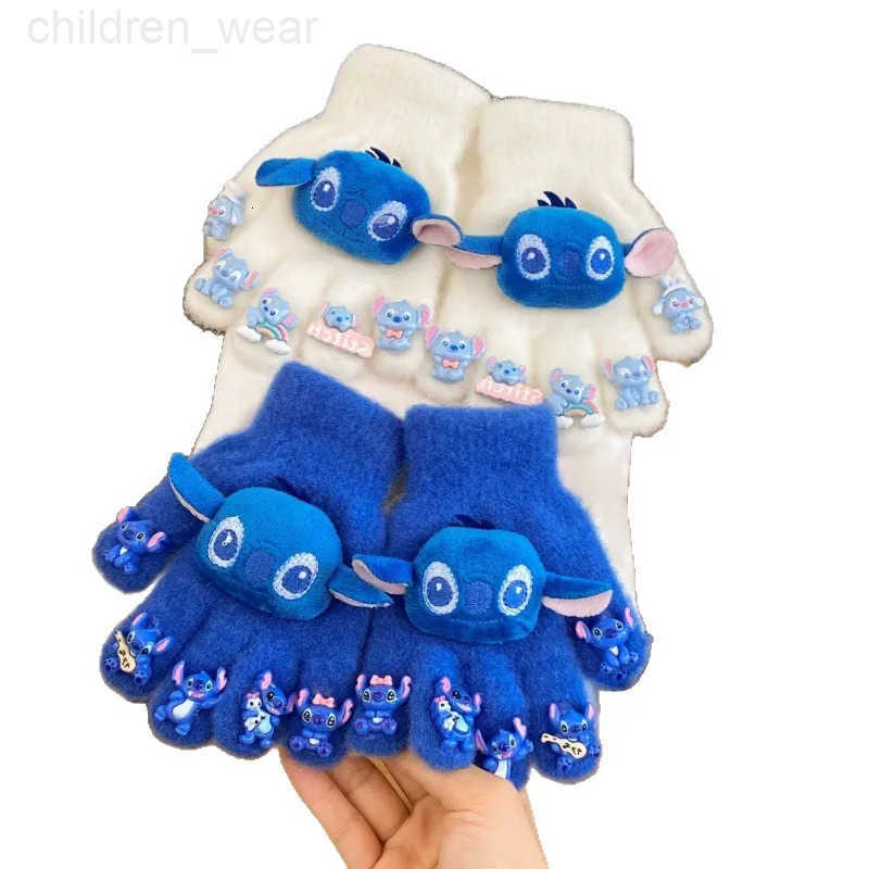 Disney Kawaii Stitch Kids Warm Gloves Cute Cartoon Five-Finger Gloves Fashion Boys Girls Winter Mittens Christmas Gifts 4-12Y H251107