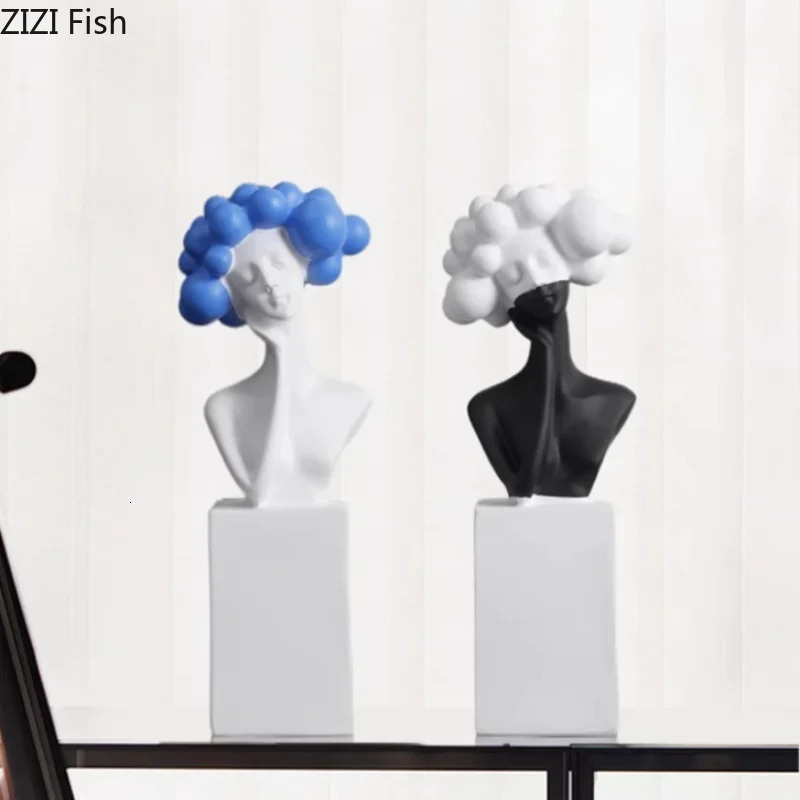 Black and White Art Sculpture Resin Character Ornaments Girl Statue Figure Sculpture Home Accessories Decoration Crafts 250407