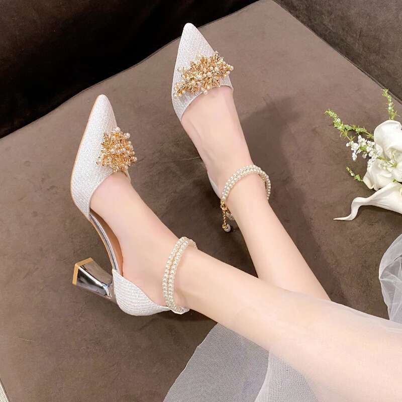 Summer High Women Wedding Bride Gold Heels Mary Jane Shoes Ladies Pumps Sandals Atos De Mujer