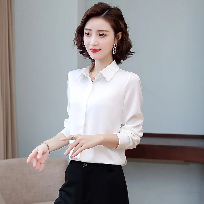 TingYilis elegant office is adorned with satin silk shirts spring and autumn long sleeved womens tops pink yellow blue green black and white shirts 25