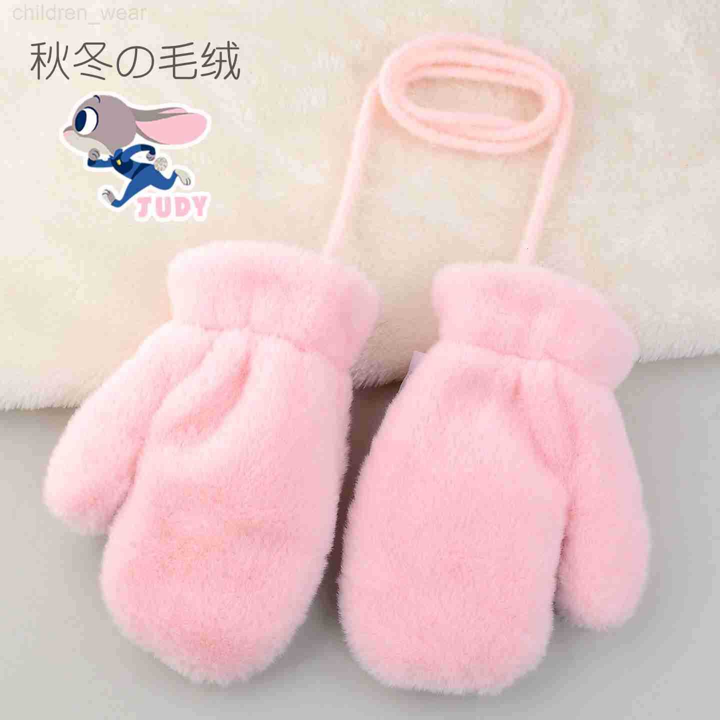 Disney Girls Full Finger Gloves with Lanyard Plush Zootopia Judy Fleece Lined Thickened Warm Full Finger Gloves H251107